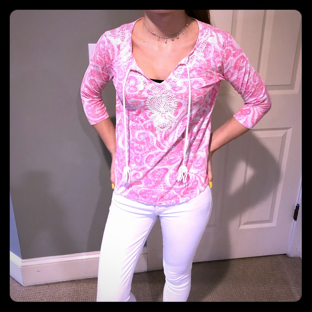 Lily Pulitzer pink pattern cotton shirt, women’s S
